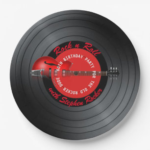 Assiettes En Carton Vieille fête d'anniversaire de disque de guitare