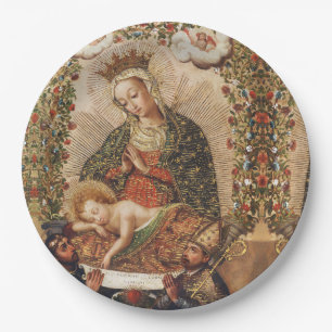 Assiettes En Carton Vierge de l'école de Cuzco adorando l'enfant Jésus