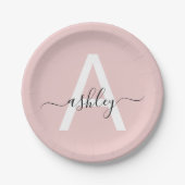 Assiettes En Carton Vierge rose moderne Script Girl Monogramme Nom (Devant)