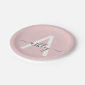 Assiettes En Carton Vierge rose moderne Script Girl Monogramme Nom (Angle)