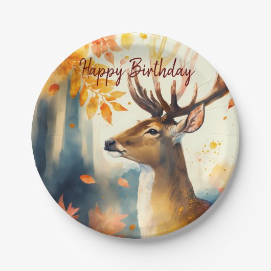 Assiettes En Carton Vies automnales Cerf - Anniversaire (Devant)