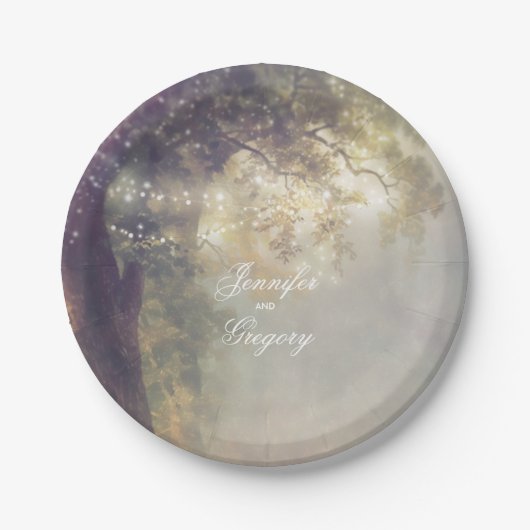 Assiettes En Carton Vieux chêne et lumières à cordes Rêves rustiques (Devant)