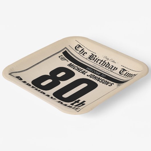 Assiettes En Carton Vieux journal Amusant 80e anniversaire fête Person (Angulaire)