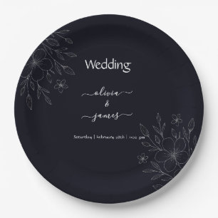 Assiettes En Carton Vigne florale minimaliste moderne simple noir & bl