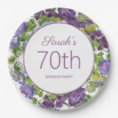 Assiettes En Carton Vignes Feuilles florales pourpres 70e anniversaire (Devant)