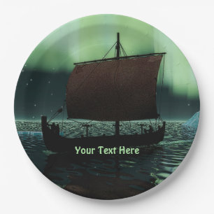Assiettes En Carton Viking Navire Et Lumières Du Nord
