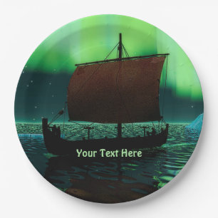 Assiettes En Carton Viking Navire Et Lumières Du Nord