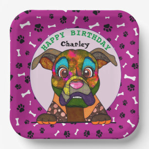Assiettes En Carton Vilain chien visage Boxe anniversaire Plaques de p