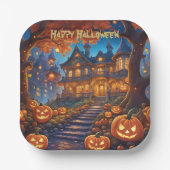 Assiettes En Carton villa éffrayante dans la forêt, citrouilles, Hallo (Recto)