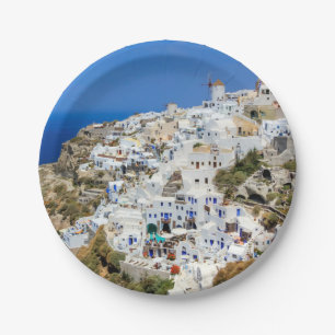 Assiettes En Carton Village d'Oia sur l'île de Santorini, du nord,