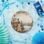 Assiettes En Carton Village rustique de pain d'épices (Fête)