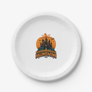 Assiettes En Carton Ville d'Halloween Château Hanté Vintage Citrouille
