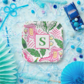 Assiettes En Carton Vin Alligator Pink vert Monogramme (Fête)