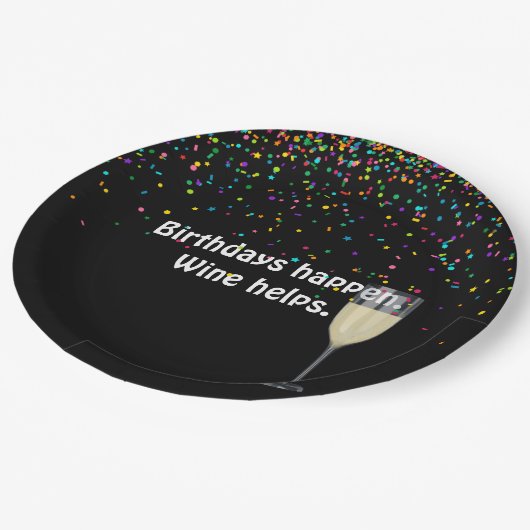 Assiettes En Carton vin blanc et confetti d'anniversaire (Angle)