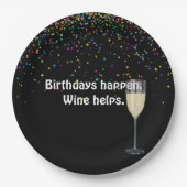 Assiettes En Carton vin blanc et confetti d'anniversaire (Devant)