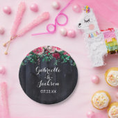 Assiettes En Carton Vin Blush & Marine Bois Bourgogne Mariage Monogram (Fête)