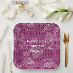 Assiettes En Carton Vin de Bourgogne Dentelle blanche Fête des mariées