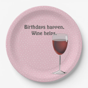 Assiettes En Carton Vin rouge et anniversaire Pois