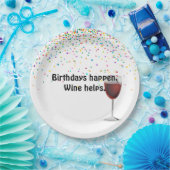 Assiettes En Carton Vin rouge et confetti d'anniversaire (Fête)