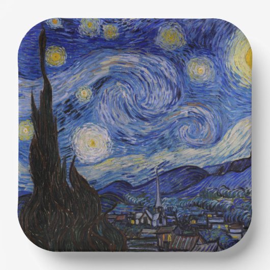 Assiettes En Carton Vincent Van Gogh - La nuit étoilée (Recto)