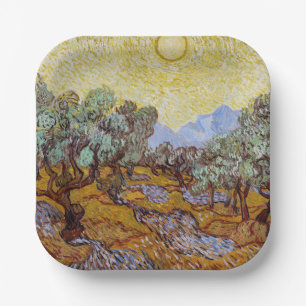 Assiettes En Carton Vincent van Gogh - Oliviers, Ciel Jaune et Soleil