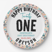 Assiettes En Carton Vingt et un | 21e anniversaire de la géométrie col (Devant)