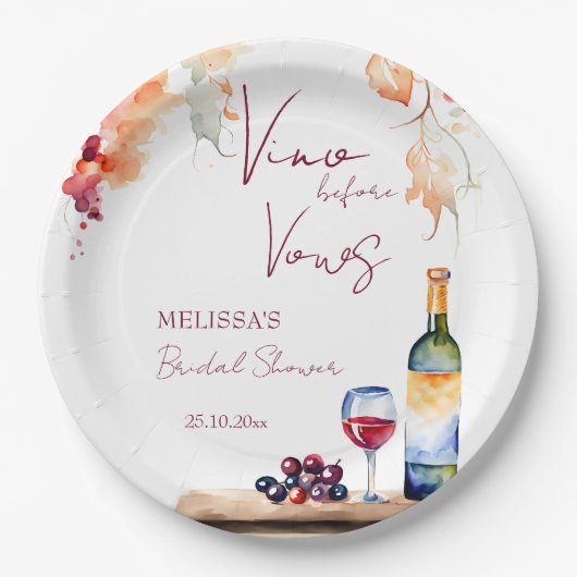 Assiettes En Carton Vino avant voeux vin nuptiale douche imprimé (Devant)