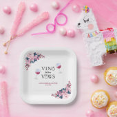 Assiettes En Carton Vino Before Vows Fleurs Roses Mariage (Fête)