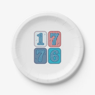 Assiettes En Carton Vintage 1776 Patchwork Patriotique