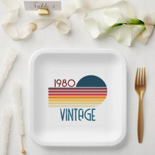 Assiettes En Carton Vintage 1980 Retro Stripe Sun