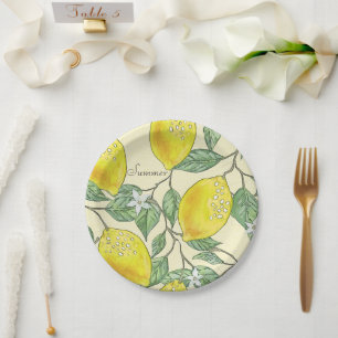 Assiettes En Carton Vintage Aquarelle Été Lemons Motif