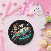 Assiettes En Carton Vintage Au Moon Rocket ship (Fête)