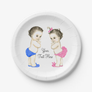 Assiettes En Carton Vintage bébé garçon et fille Baby shower jumeau