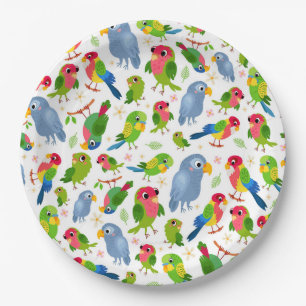 Assiettes En Carton Vintage Birds Motif, Colorful parakeet motif