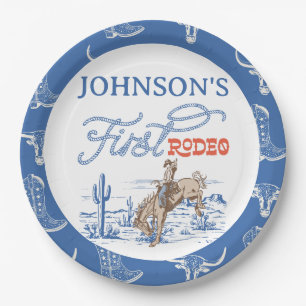 Assiettes En Carton Vintage Blue Cowboy Premier Rodéo 1er Anniversaire