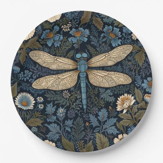 Assiettes En Carton Vintage blue Dragonfly (Devant)
