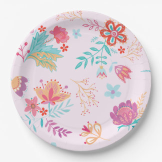 Assiettes En Carton Vintage Boho Chic Floral Plaque de papier d'annive