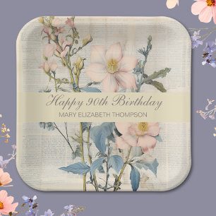 Assiettes En Carton Vintage botanique Fleur sauvage 90e anniversaire