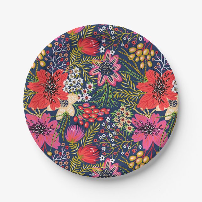 Assiettes En Carton Vintage brillant motif floral Élégant plaque de pa (Devant)