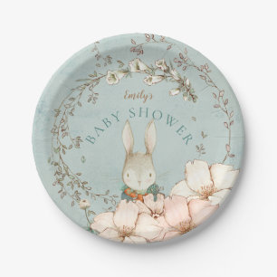 Assiettes En Carton Vintage Bunny Botanique Bunny Boy Baby shower vert