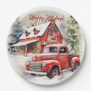 Assiettes En Carton Vintage Camion de la ferme rouge Grange rouge