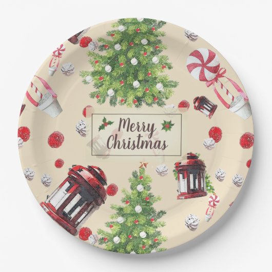 Assiettes En Carton Vintage Christmas Art Motif (Devant)