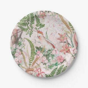 Assiettes En Carton Vintage Cockatoo Jungle Motif Blush