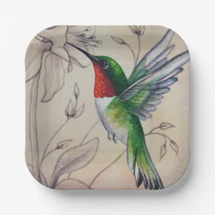 Assiettes En Carton Vintage Colibri No 6 Aquarelle Art