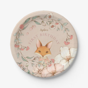 Assiettes En Carton Vintage Cute Fox Florals Fille Première fête d'ann