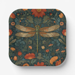 Assiettes En Carton Vintage dragonfly orange floral vert boho chic