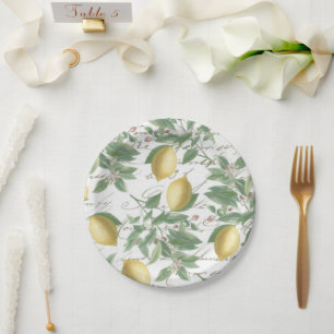 Assiettes En Carton Vintage Faded Lemon Branch French Script Fruit