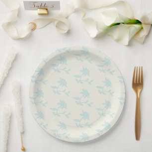 Assiettes En Carton Vintage Floral Bleu Clair Et Motif Crème