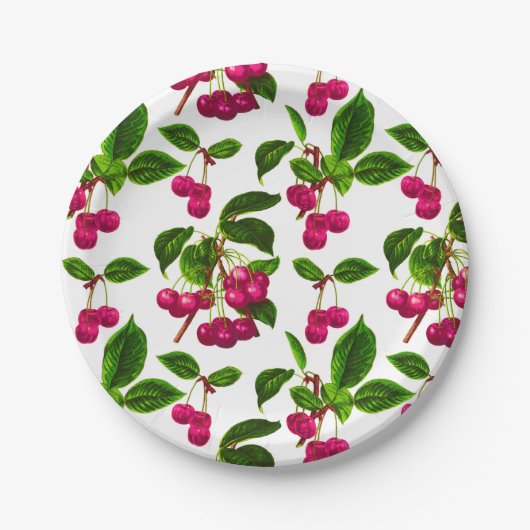 Assiettes En Carton Vintage Fuchsia Cerises roses Imprimer (Devant)