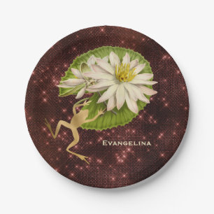 Assiettes En Carton Vintage grenouille dorée Lily Pad Floral